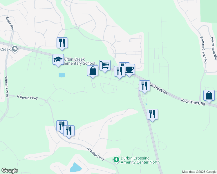 map of restaurants, bars, coffee shops, grocery stores, and more near 4280 Race Track Road in Saint Johns