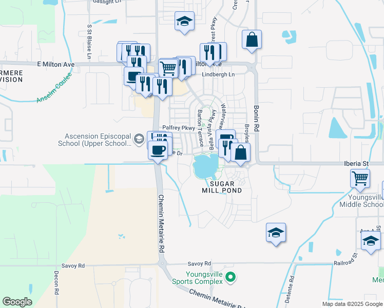 map of restaurants, bars, coffee shops, grocery stores, and more near 405 Harbor Road in Youngsville