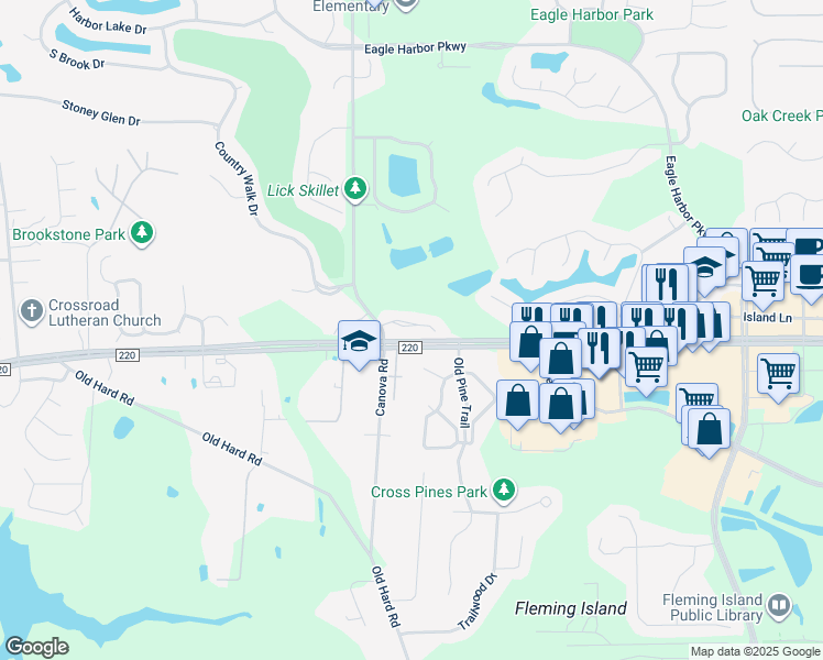 map of restaurants, bars, coffee shops, grocery stores, and more near 1717 County Road 220 in Fleming Island