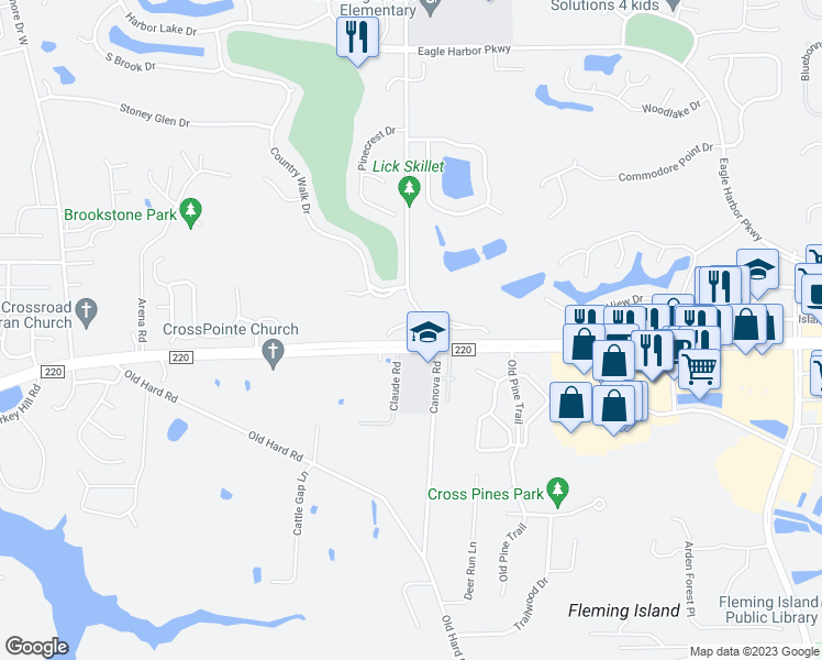 map of restaurants, bars, coffee shops, grocery stores, and more near 2035 Secret Garden Lane in Fleming Island