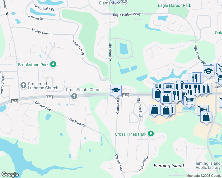 map of restaurants, bars, coffee shops, grocery stores, and more near 2040 Secret Garden Lane in Fleming Island