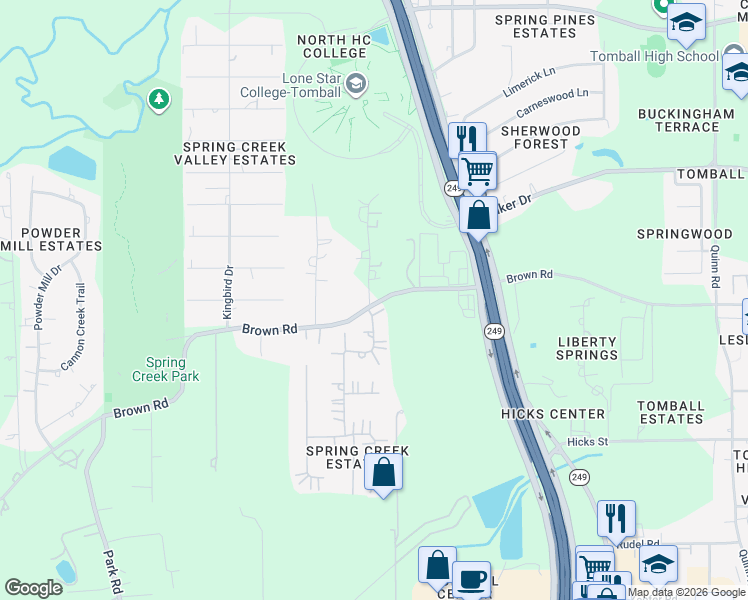 map of restaurants, bars, coffee shops, grocery stores, and more near 29826 Keen Road in Tomball