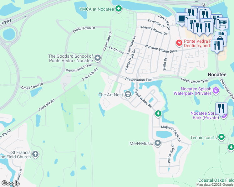 map of restaurants, bars, coffee shops, grocery stores, and more near 304 Royal Lake Drive in Ponte Vedra Beach