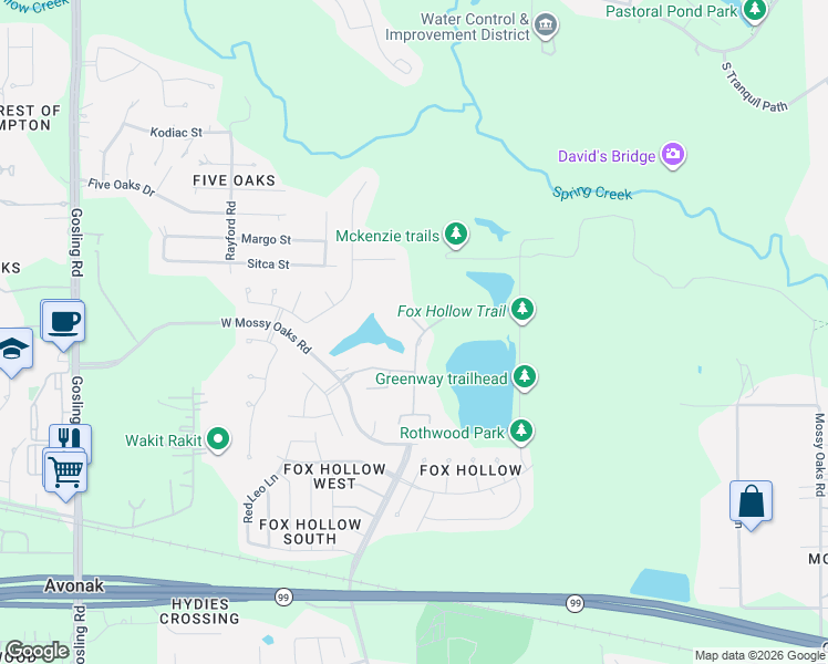 map of restaurants, bars, coffee shops, grocery stores, and more near 4902 Lagos Lagoon Way in Spring