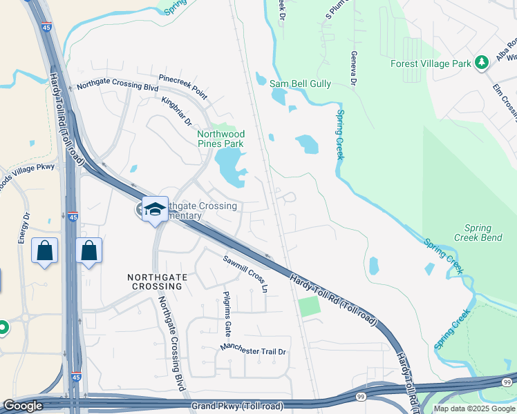 map of restaurants, bars, coffee shops, grocery stores, and more near 711 Slate Valley Lane in Spring