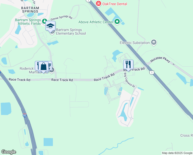 map of restaurants, bars, coffee shops, grocery stores, and more near 5901 Race Track Road in Jacksonville