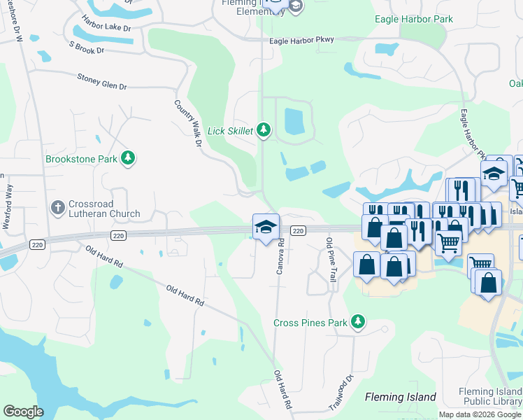 map of restaurants, bars, coffee shops, grocery stores, and more near 2040 Secret Garden Lane in Fleming Island