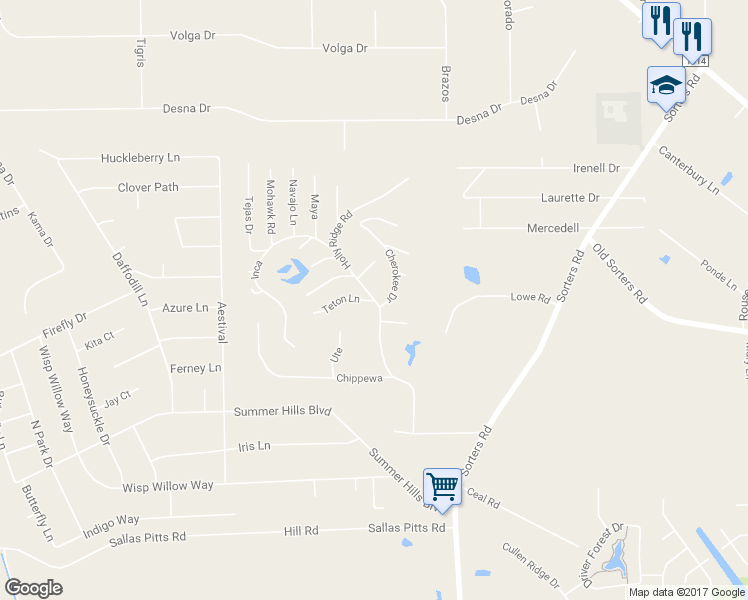 map of restaurants, bars, coffee shops, grocery stores, and more near 18329 Teton Lane in Porter