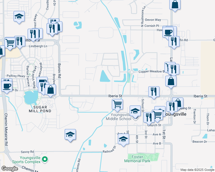 map of restaurants, bars, coffee shops, grocery stores, and more near 128 Cane Field Street in Youngsville