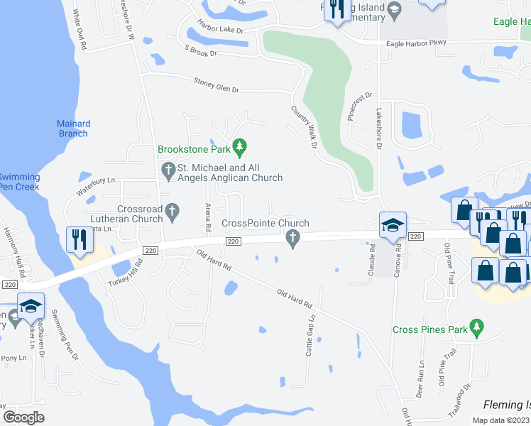 map of restaurants, bars, coffee shops, grocery stores, and more near 1634 Rustling Drive in Orange Park