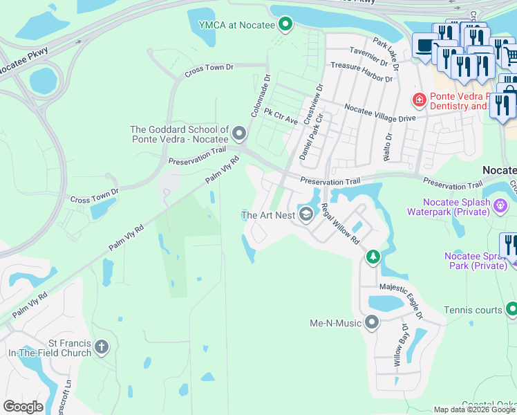 map of restaurants, bars, coffee shops, grocery stores, and more near 83 Magnolia Creek Walk in Ponte Vedra Beach