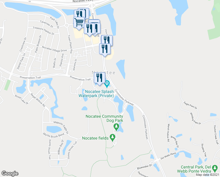 map of restaurants, bars, coffee shops, grocery stores, and more near 245 Nocatee Center Way in Ponte Vedra Beach