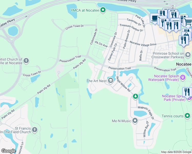map of restaurants, bars, coffee shops, grocery stores, and more near 83 Magnolia Creek Walk in Ponte Vedra Beach