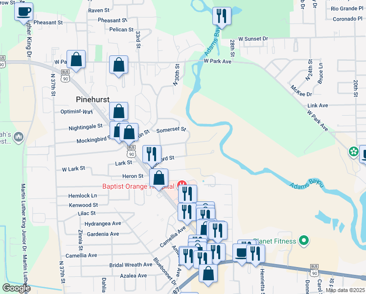 map of restaurants, bars, coffee shops, grocery stores, and more near 31 Enchanted Oaks Street in Orange