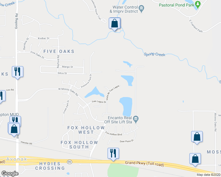 map of restaurants, bars, coffee shops, grocery stores, and more near 4902 Lagos Lagoon Way in Spring