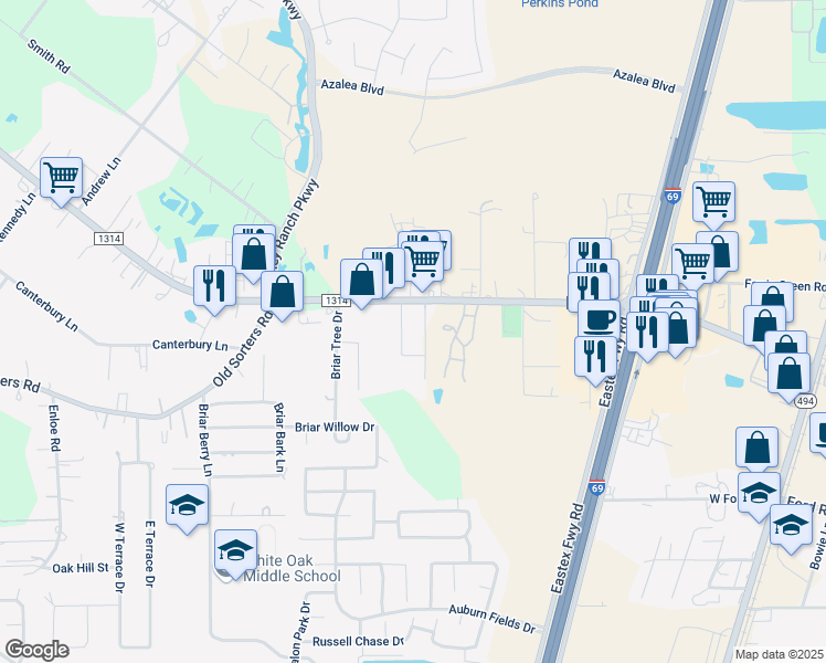 map of restaurants, bars, coffee shops, grocery stores, and more near 24270 Fm 1314 Rd in Porter