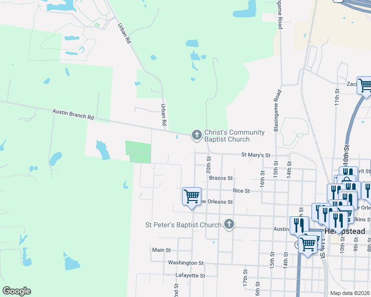 map of restaurants, bars, coffee shops, grocery stores, and more near 145 21st Street in Hempstead