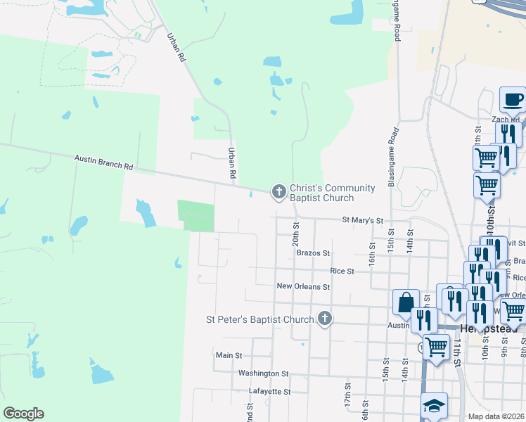 map of restaurants, bars, coffee shops, grocery stores, and more near 145 21st Street in Hempstead