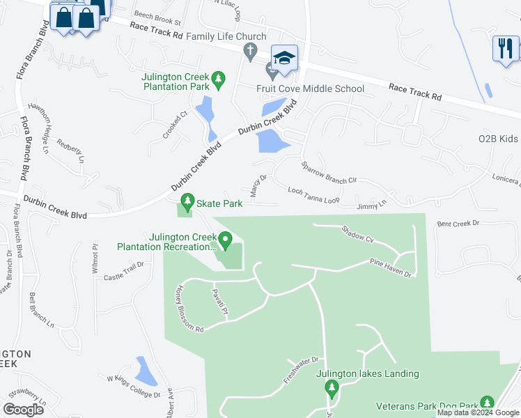 map of restaurants, bars, coffee shops, grocery stores, and more near 1709 Lochamy Lane in Jacksonville