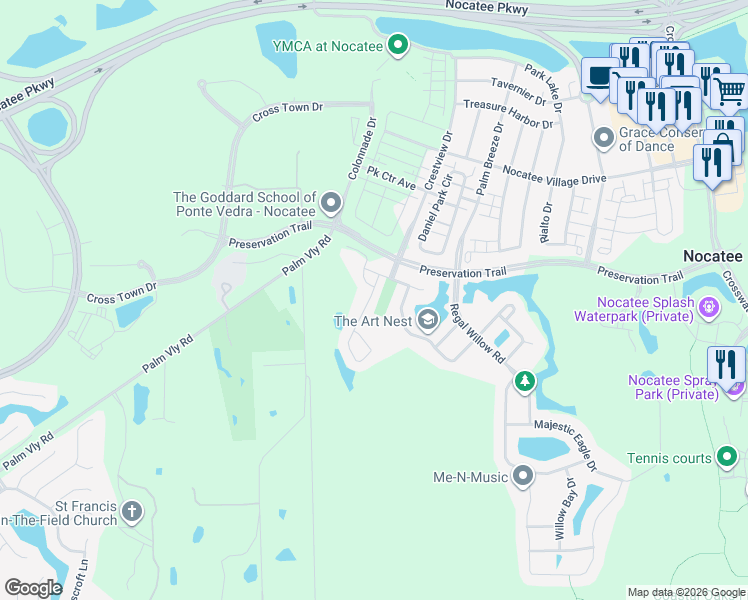 map of restaurants, bars, coffee shops, grocery stores, and more near 69 Magnolia Creek Walk in Ponte Vedra Beach