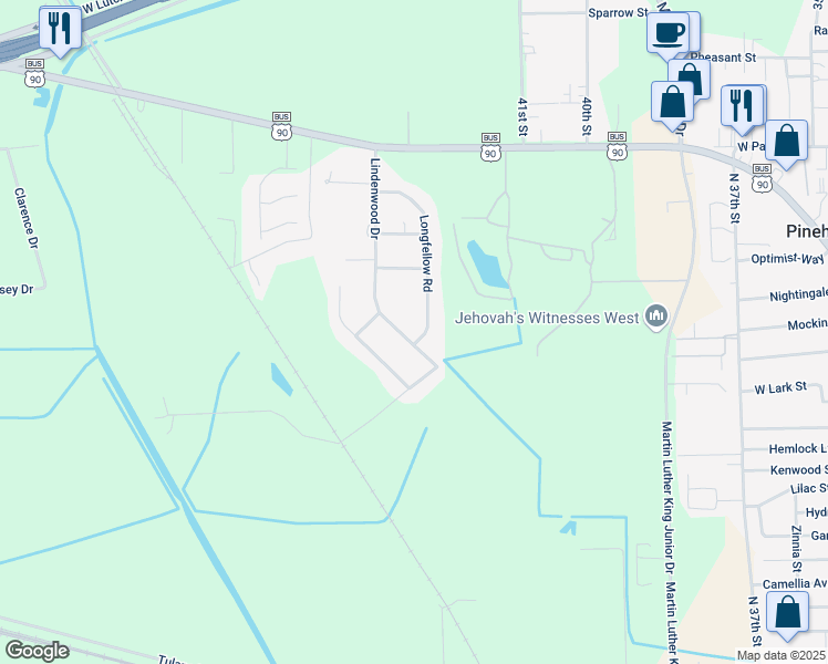 map of restaurants, bars, coffee shops, grocery stores, and more near 1504 Lindenwood Drive in Orange