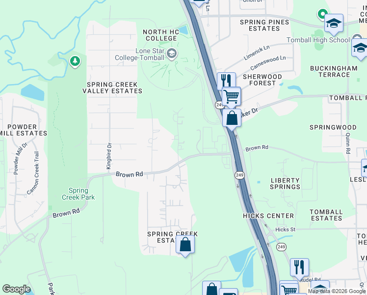 map of restaurants, bars, coffee shops, grocery stores, and more near 29826 Keen Road in Tomball