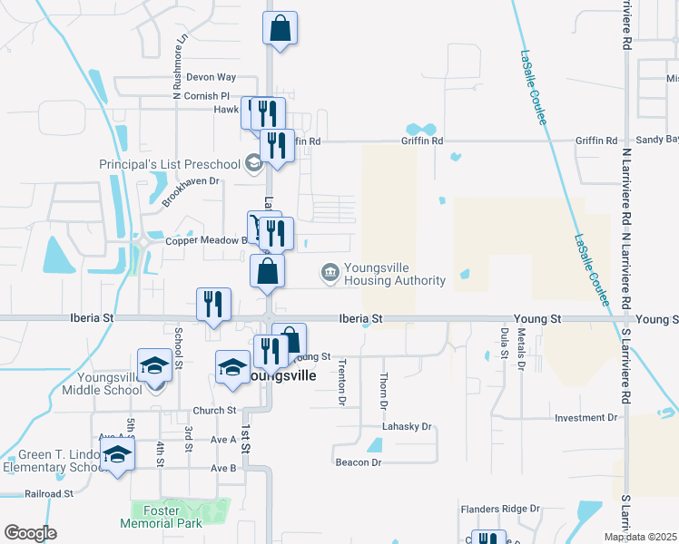 map of restaurants, bars, coffee shops, grocery stores, and more near 2016 Romero Street in Youngsville