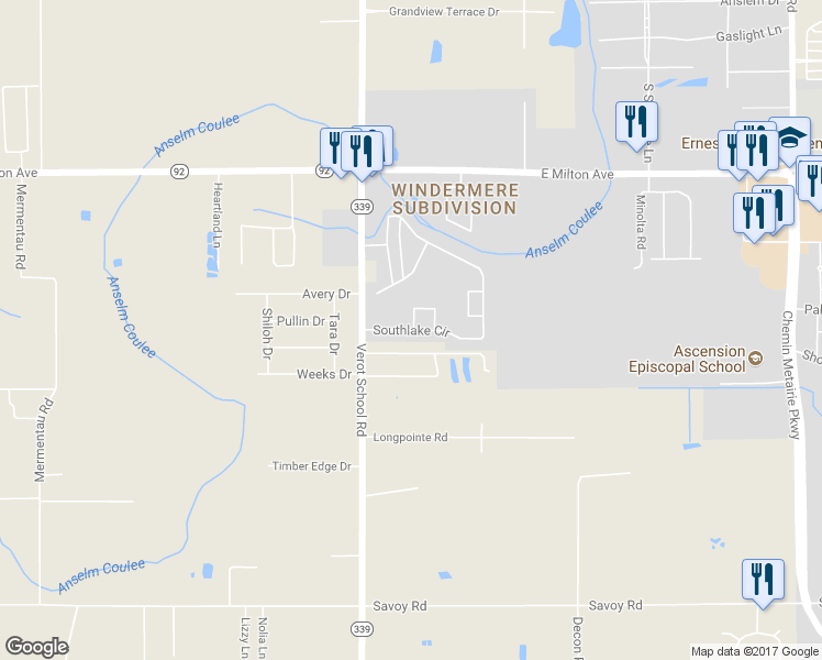 map of restaurants, bars, coffee shops, grocery stores, and more near 181 Southlake Circle in Youngsville