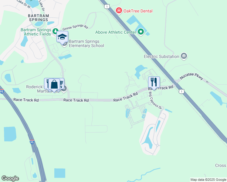map of restaurants, bars, coffee shops, grocery stores, and more near 5901 Race Track Road in Jacksonville