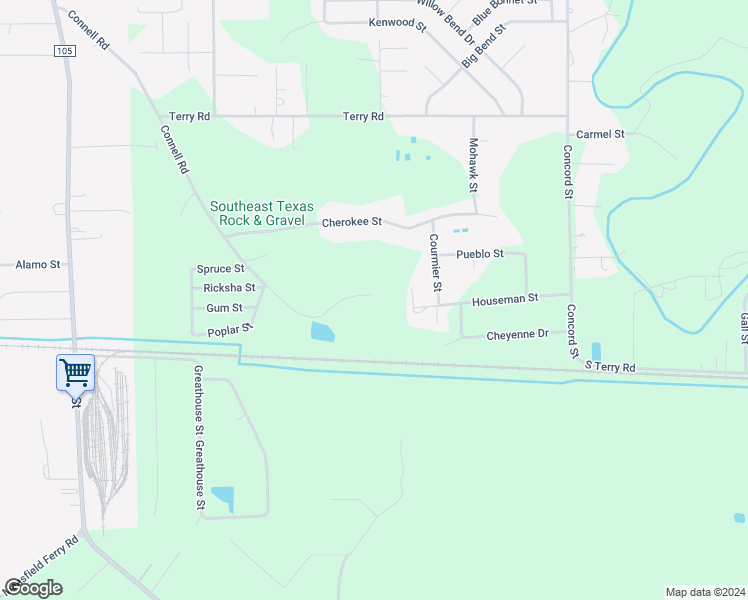 map of restaurants, bars, coffee shops, grocery stores, and more near 1650 Cornell Road in Vidor