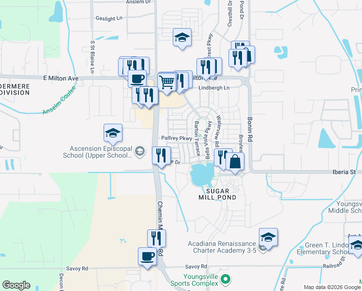map of restaurants, bars, coffee shops, grocery stores, and more near 414 Harbor Road in Youngsville
