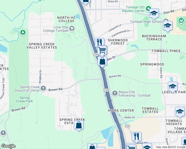 map of restaurants, bars, coffee shops, grocery stores, and more near 29807 Tomball Parkway in Tomball