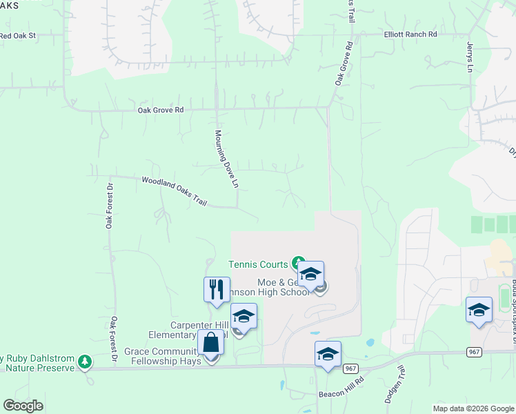 map of restaurants, bars, coffee shops, grocery stores, and more near 331 Mourning Dove Lane in Buda