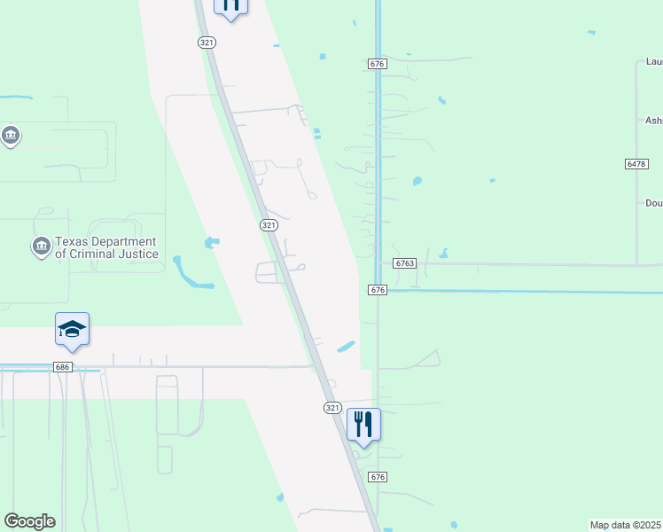 map of restaurants, bars, coffee shops, grocery stores, and more near 7398 Texas 321 in Dayton