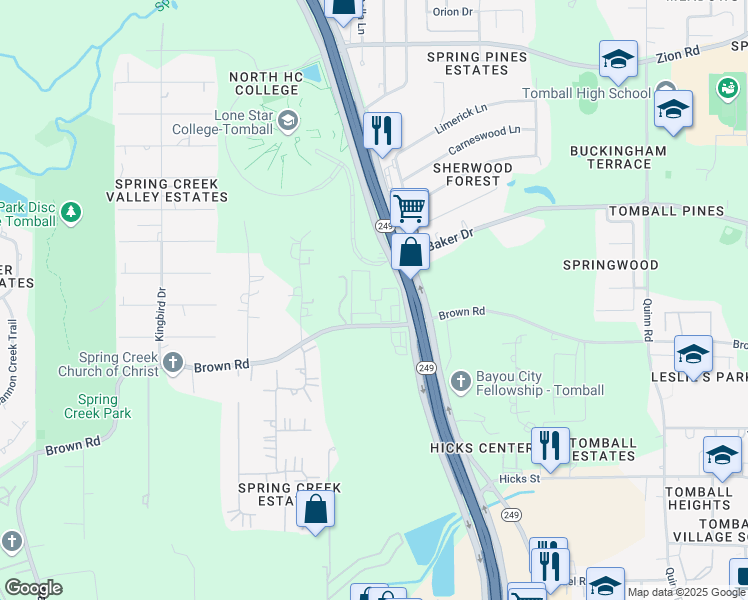 map of restaurants, bars, coffee shops, grocery stores, and more near 29807 Tomball Parkway in Tomball