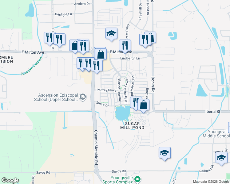 map of restaurants, bars, coffee shops, grocery stores, and more near 505 Harbor Rd in Youngsville