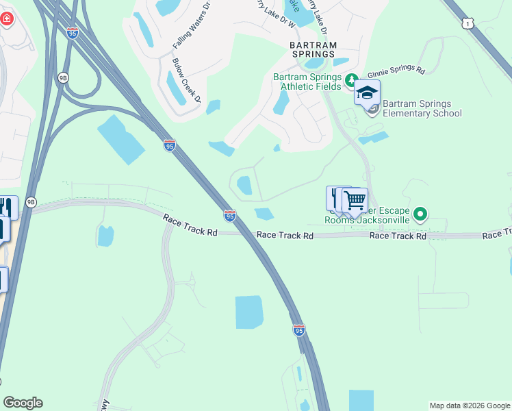 map of restaurants, bars, coffee shops, grocery stores, and more near 6067 Bartram Village Drive in Jacksonville