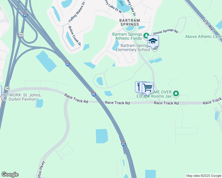 map of restaurants, bars, coffee shops, grocery stores, and more near 6118 Bartram Village Drive in Jacksonville