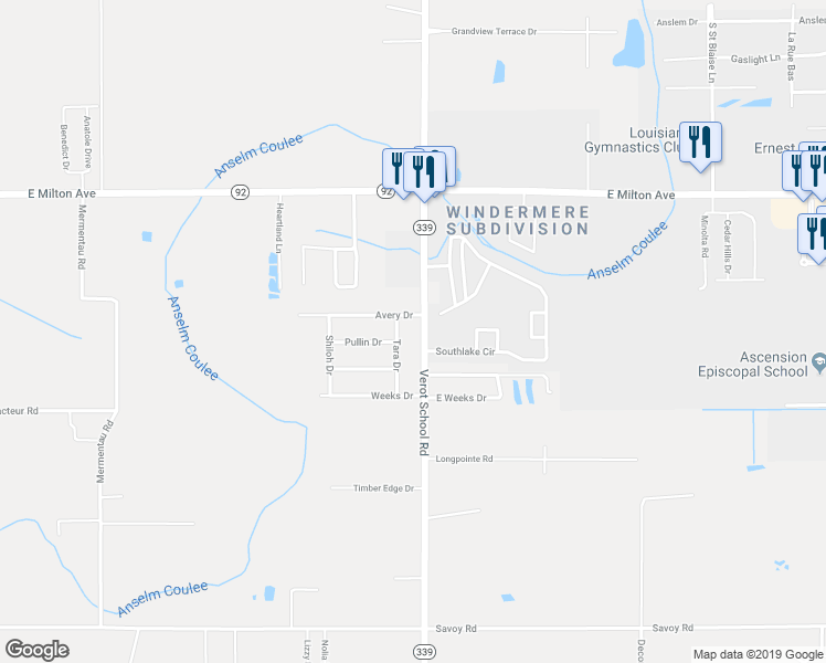 map of restaurants, bars, coffee shops, grocery stores, and more near 4002 Verot School Rd in Youngsville