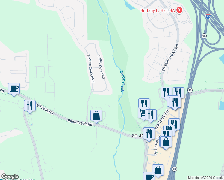 map of restaurants, bars, coffee shops, grocery stores, and more near 6501 Cypress Crossing Court in Jacksonville