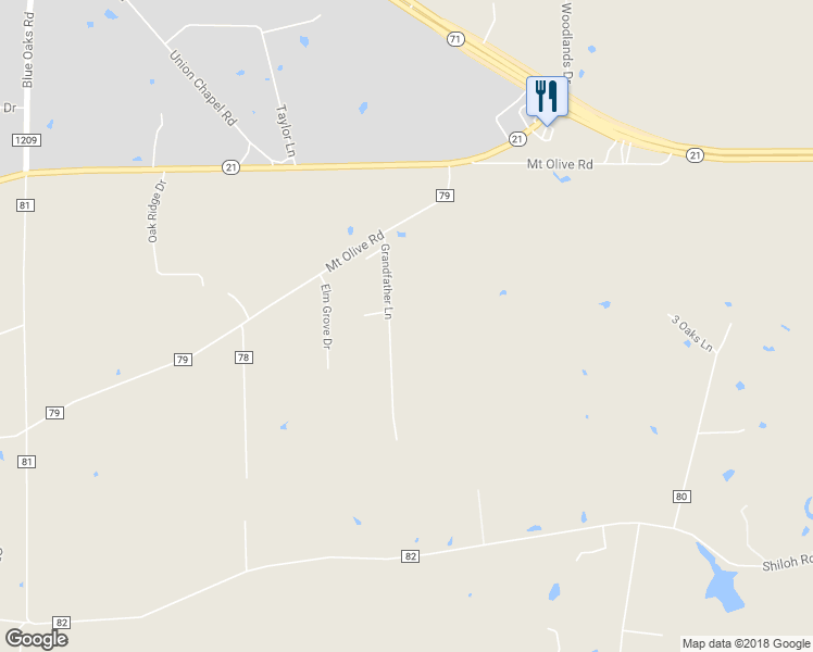 map of restaurants, bars, coffee shops, grocery stores, and more near 135 Mount Olive Road in Cedar Creek