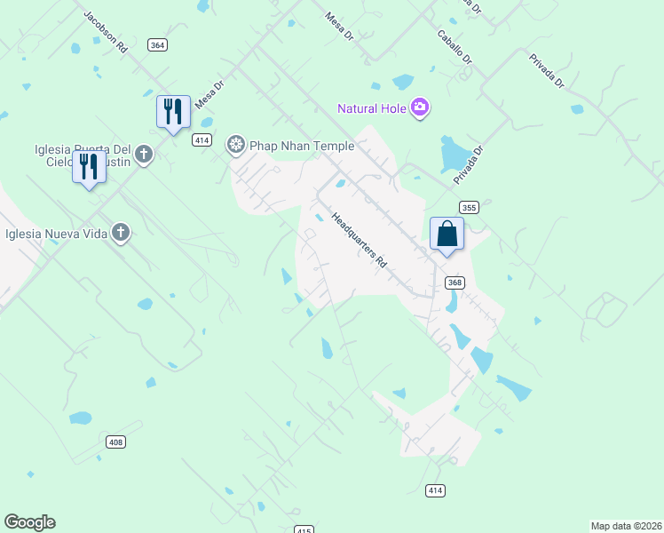 map of restaurants, bars, coffee shops, grocery stores, and more near 160 Headquarters Road in Del Valle