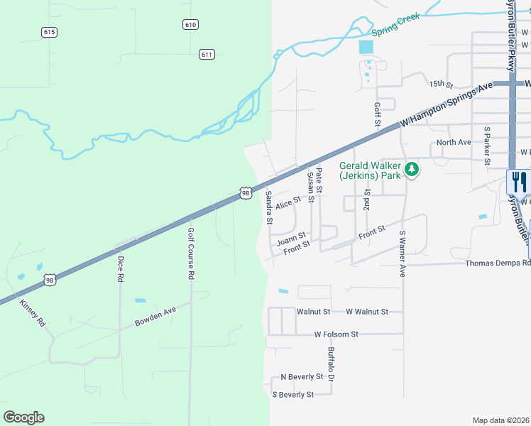 map of restaurants, bars, coffee shops, grocery stores, and more near 201 Sandra Street in Perry