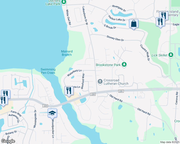 map of restaurants, bars, coffee shops, grocery stores, and more near 1761 Waterbury Lane in Orange Park
