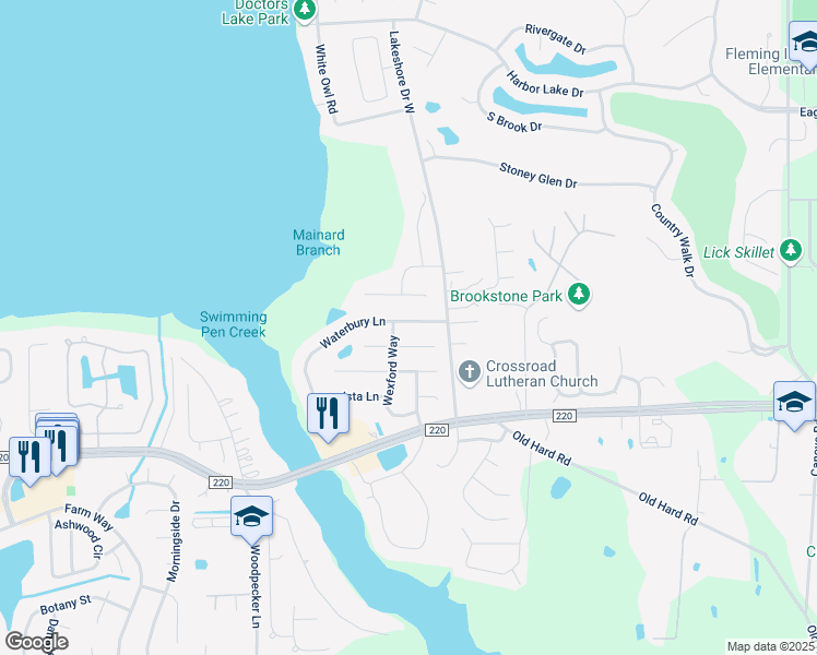 map of restaurants, bars, coffee shops, grocery stores, and more near 1761 Waterbury Lane in Orange Park