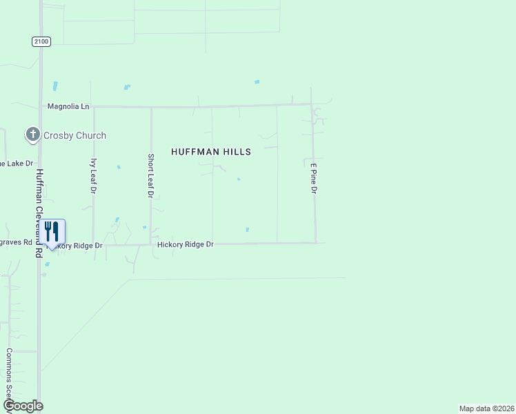 map of restaurants, bars, coffee shops, grocery stores, and more near 72 Oak Leaf Drive in Huffman