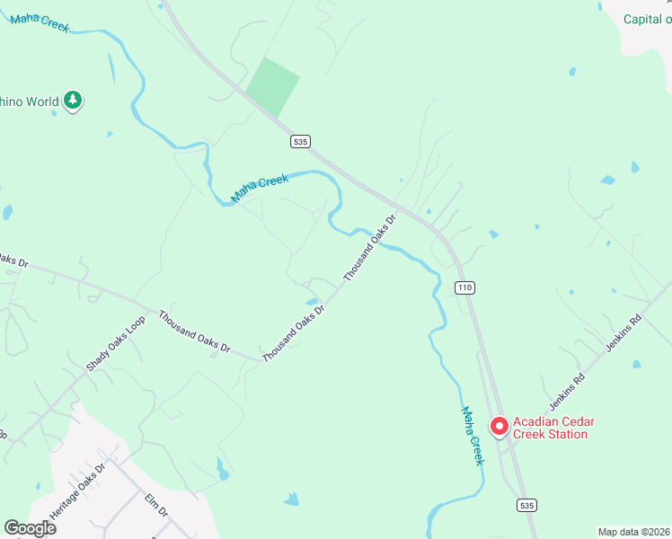 map of restaurants, bars, coffee shops, grocery stores, and more near 148 Thousand Oaks Drive in Cedar Creek