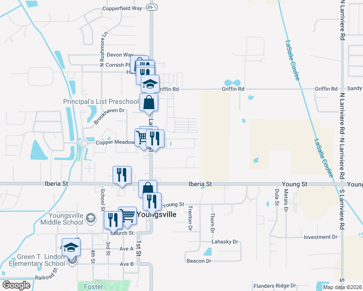 map of restaurants, bars, coffee shops, grocery stores, and more near 115 Megans Way Drive in Youngsville