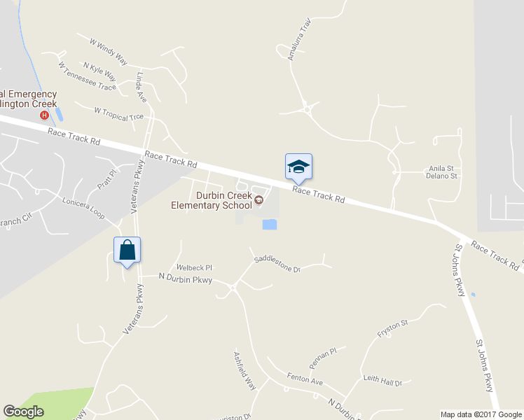 map of restaurants, bars, coffee shops, grocery stores, and more near 4100 Race Track Road in Saint Johns