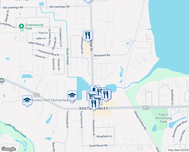 map of restaurants, bars, coffee shops, grocery stores, and more near 1601 Northglen Circle in Middleburg